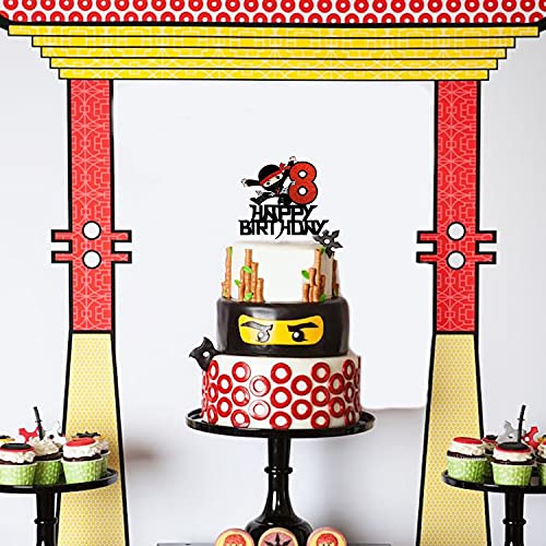 8Th Happy Birthday Cake Topper Kung Fu Ninja Themed Karate Boy Girl Glitter Party Cake Decorations #TOP2