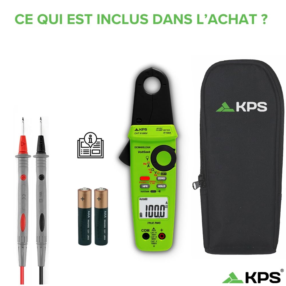 KPS DCM400LEAK Pince TRMS fuites AC/DC 100A NCV LPF CAT IV/III