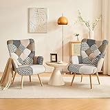 Fahomiss Accent Chair, Living Room Chair, Modern High Back Armchair, Colorful Patchwork Reading Chairs for Bedroom, Lounge Chair with Linen Fabric Shell and Solid Wood Feets (2, Gray)