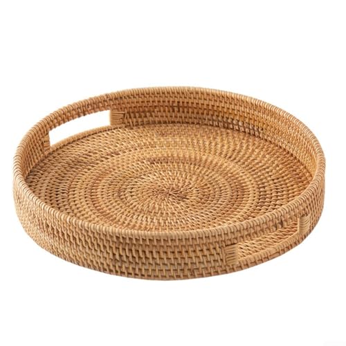 Rundes geflochtenes Rattan-Serviertablett, großes rundes Rattan mit...