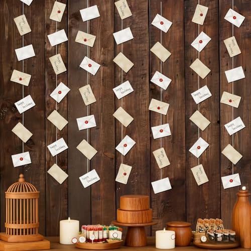 Vintage Letter Envelope Hanging Garlands 8pcs Red Wax Seal Design Garlands for Magic Theme Birthday Party Christmas Holiday Celebration Decorations