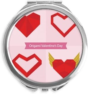 Red mas Heart Origa Hand Compact Mirror Round Portable Pocket Glass