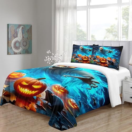 Housse de couette citrouille fantôme lit 2 personnes microfibre 3D - 6
