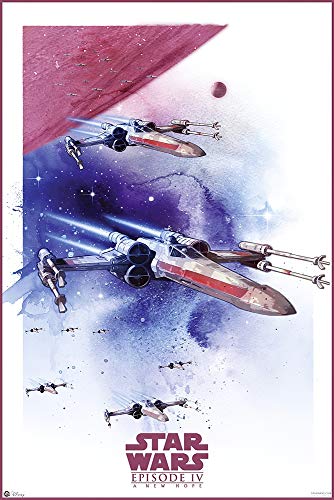 Star Wars: Episode IV - A New Hope - Movie Poster Print (Space Battle - Watercolor Art) (Size: 24" x 36")