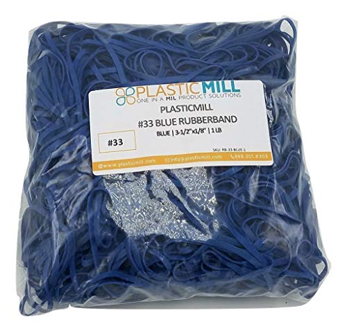 Plasticmill Rubber Bands - #33 Size - Blue Rubberbands - 1Lb/500 Count #TOP2