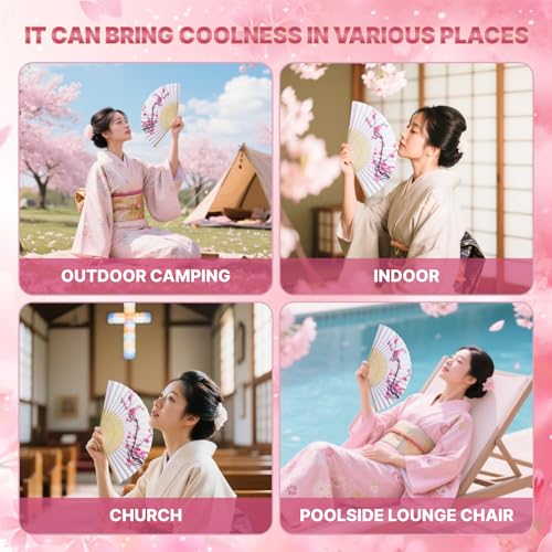 LEFTSTARER 12Pcs Delicate Cherry Blossom Folding Hand Fan Japanese Chinese Decor Fan Paper Fans Party Performance Dancing Wedding Decorations Favors Gifts