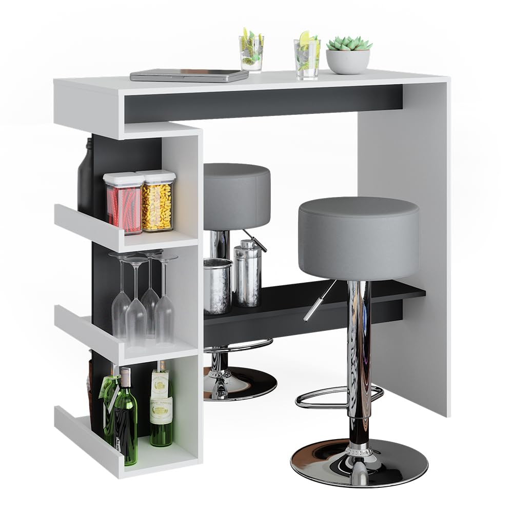 Vicco Bartisch-Set Dana, Weiß, 108 x 50 cm mit 2 Barhockern, mit offenen Ablagen zur Nutzung als Stehtisch