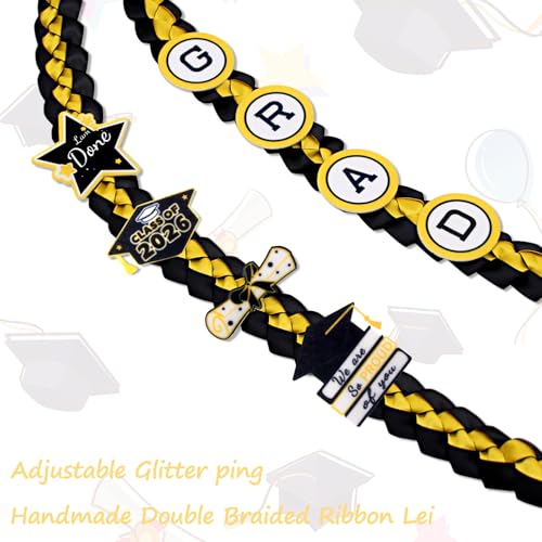 Image of Graduation Leis Class of 2026 Decorations, Handmade Double Braided Graduation Ribbon Leis with Glitter Pins for Him Her High School College Congrats Party Supplies (Black & Gold)