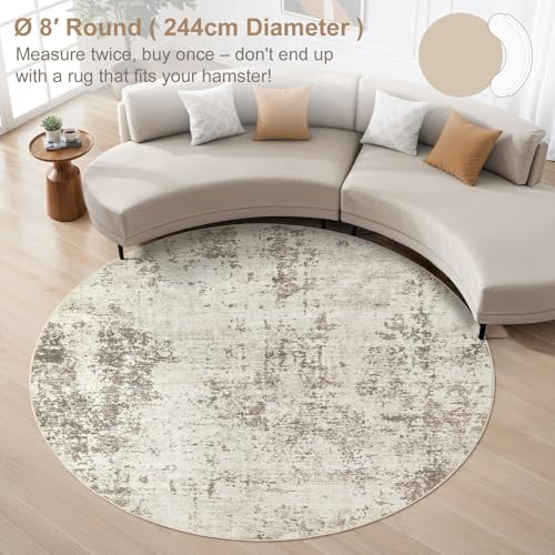 8ft Round Area Rug Living Room Rugs - 8x8 Washable Neutral Modern Abstract Soft Thin Rug Indoor Floor No Slip Rug Carpet for Bedroom Under Dining Table Home Office Decor - Dark Brown