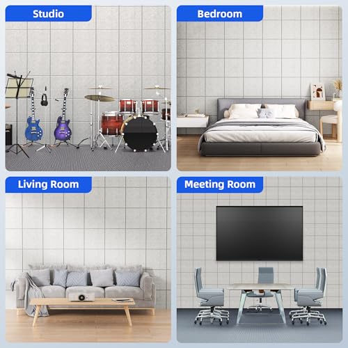 Image of 20 Pack Acoustic Panels with Self Adhesive, 12 inch X 12 inch X 0.4 inch High Density Sound Proof Foam Panels for Walls, Soundproof Wall Panels, Square Sound Absorbing Panels for Home Studio Office Decor - Ivory