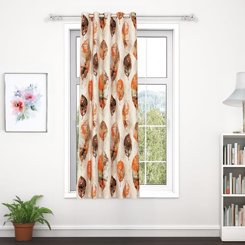 Image of MollisHomes Window Curtains 5 Feet Long Set of 1 | Abstract Design | Polyester | Light Filtering Curtains | Curtains for Living Room | 118 x 152 cm, Orange & Brown | Perfect for Home Decor