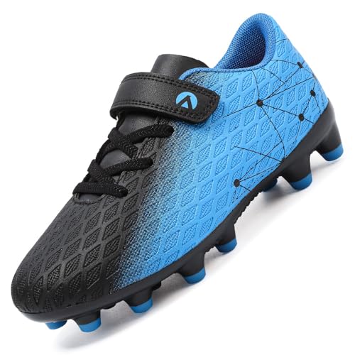 LECYGNB Boys Football Boots Kids Girls Athletics Training Astro Turf Soccer Shoes Teenager Profession Competition Indoor Outdoor Sneakers Unisex Blue Black UK 2