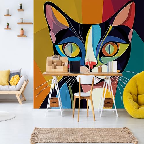 Papier peint panoramique chat coloré pour décorer le mur du salon - 6