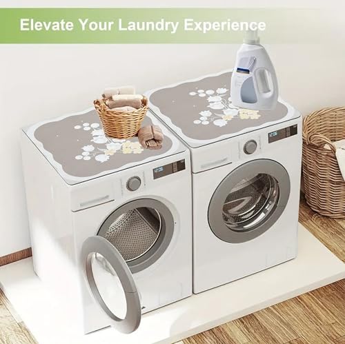 Image of Homecloud Washing Machine Mats for Top of Washer, Washing Machine Protective Mats, Dish Drying Mat, Non-slip Waterproof Washer Dryer Dust Cover Mat for Laundry & Kitchen (60cm x 60cm) (Brown Flower)