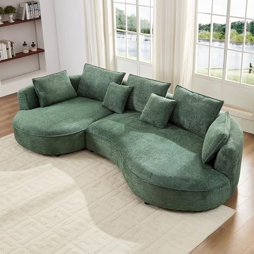 Image of KEIKI 125 inch Luxury Curved Boucle Sectional Sofa with Left Chaise, Upholstered Modern Style Oversized 5-Seater Couch with Thickened Seat Cushions, Easy Assembly, for Apartment, Living Room, Green