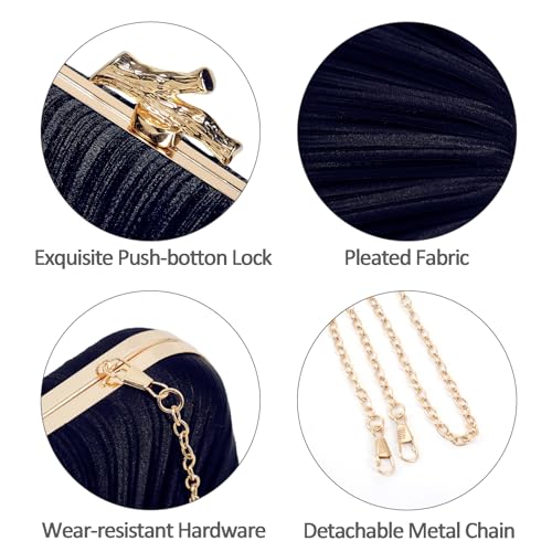 Image of Gold Clutch Purses for Women, Branch Clasp Pleated Evening Bag, Wedding Handbag for Prom, Cocktail & Formal Events