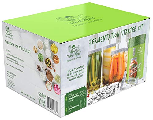 Year Of Plenty Fermentation Set | Includes 4 Nonslip Grip Glass Fermentation Weights And 4 Multicolored Fermenting Lids | For Wide Mouth Mason Jar Ferments Such As Sauerkraut, Kimchi And Pickles #TOP1