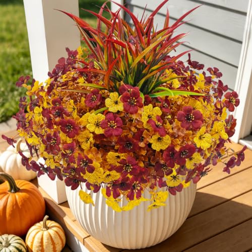12 Bundles Artificial Fall Flowers for Outdoors Fake Mums UV Resistant