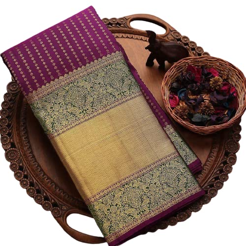 Sari Banarasi Kanjivaram en soie tissée violet avec son chemisier chic