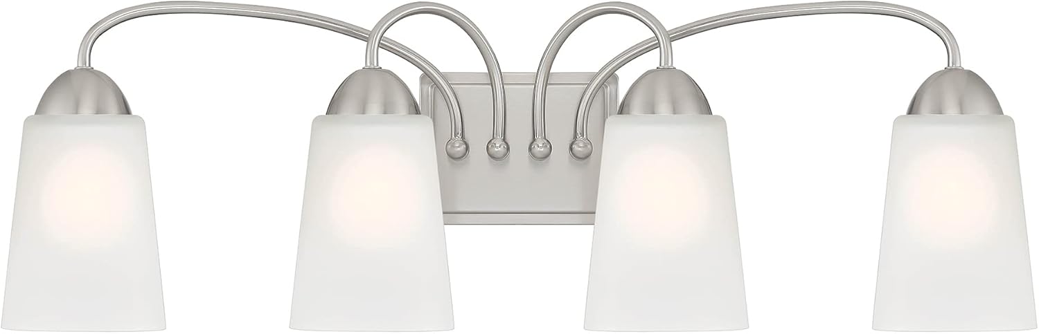 DESIGNERS FOUNTAIN Malone 4-Lights Vanity Light Fixture, 28.75 Inch Wall Mount Sconce for Bathroom, Bedroom or Mirror, Brushed Nickel, D267M-4B-BN