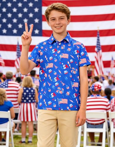 Cuddomper Boys 4th of July Polo Flag Golf Shirt USA Celebration 11-12 Years - image 7