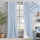 Light Blue Curtains 84 Inch Length for Bedroom 2 Panel Back Tab Pocket Pale Sky Colored Darkening Insulated Thermal Country Farmhouse Linen Blackout Curtain for Living Room Black Out Long Drape Window