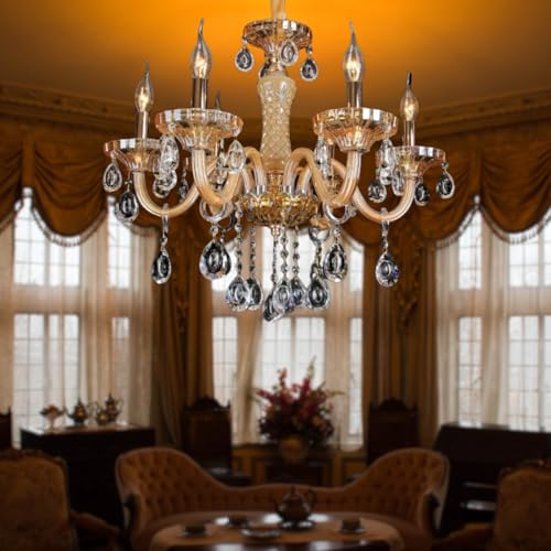 Image of DREAMY DESIGNS Italian Chandelier Antique Lights for Ceiling Contemporary Cream (S) Shape | Chandeliers for Living Room 6 LED Light Modern Jhumar for Hall, Home, Bedroom & Dining Room (Bulb Included)