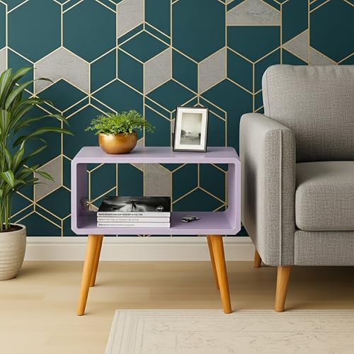 Image of SS Wood Nation Vintage Bookcase Nightstand, Coffee Table, End Table, Bedside Table for Compact Areas, Magazine Stand with Storage, and Living Room /Bedroom (Modern, Purple)