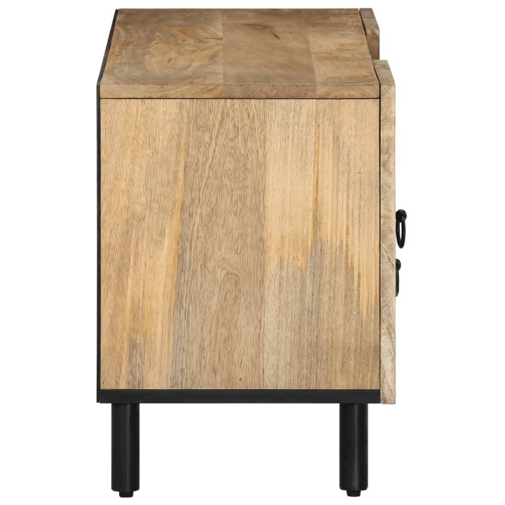 Szafka pod telewizor 105 x 33 x 46 cm z litego drewna mango, ręcznie rzeźbiony wzór, wytrzymały stół konsolowy z żelaznymi nogami, idealna do salonu, trwała, uniwersalna podstawka pod