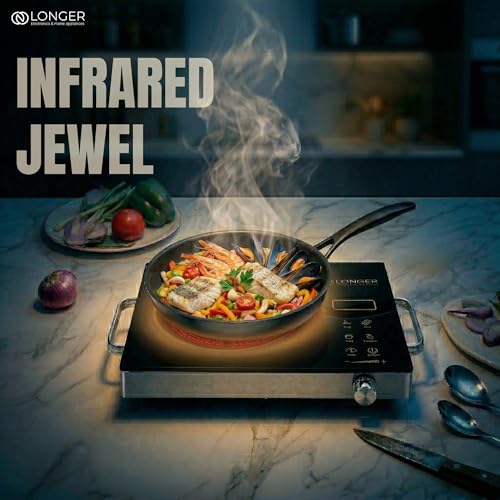 Image of LONGER 2500W Infrared Cooktop with Grill Rack - Dual Control (Touch + Knob), Crystal Glass Hot Plate, Digital Display, 240V Portable Electric Stove, Universal Cookware Compatible