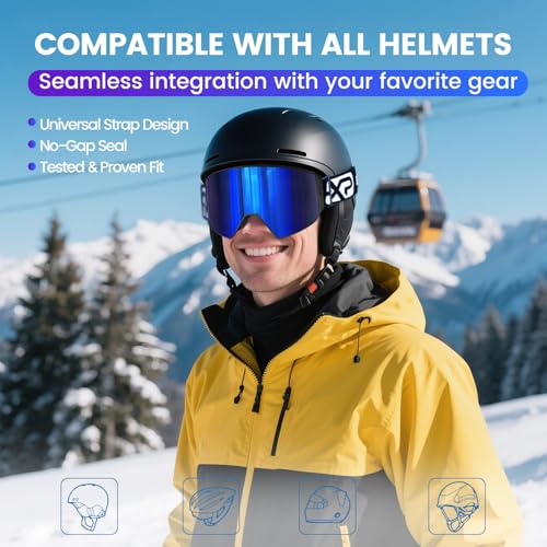 EXP VISION Ski Goggles Dual Lock Magnetic Snow Goggles Interchangeable Lens with Anti-Fog Panoramic Snowboard Goggles for Men & Women (Black-Blue)