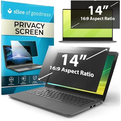 Slice of Goodness Laptop Computer Privacy Screen Filter for Widescreen Display - Anti-Glare, Blue Light Reduction, and Privacy Shield Protector - 14 Inch 16:9 Aspect Ratio Cover