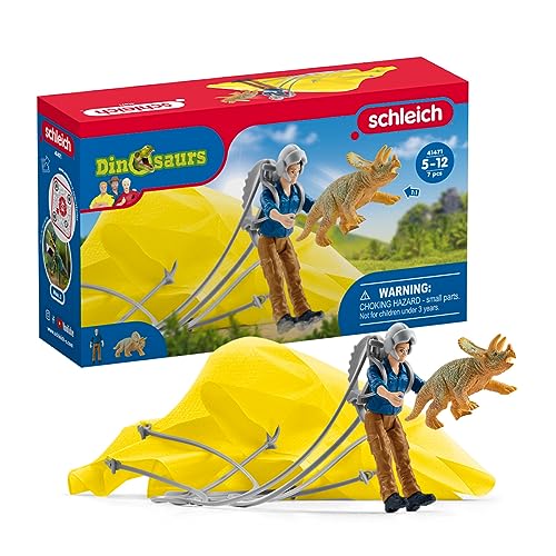 SCHLEICH 41471 Dino Fallschirmrettung, für Kinder ab 5-12 Jahren, Dinosaurs - Spielset