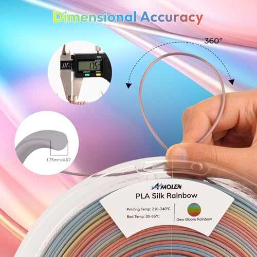 Image of AMOLEN Silk PLA 3D Printer Filament, Shiny Multicolor Rainbow PLA Filament 1.75mm, Gradient Color Change PLA 3D Printing Filament for Most FDM 3D Printer, Orange Yellow Blue Pink, 1kg (2.2lbs)
