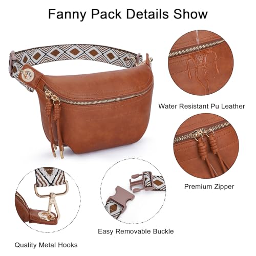 Fanny Pack Crossbody Bags for Women Pu Leather Belt Bag Waist Pack Causal Chest Bum Bag With 2 Straps Brown - Image 5