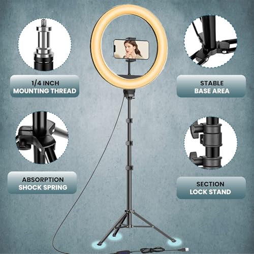 Image of Kratos K21, 12 Inches Ring Light with Stand, 85 Inch Foldable Tripod, 3 Colour Switch Mode, Ring Light with USB for Studio, YouTube, Video Shoot Live Stream Makeup Compatible with iPhone, Smartphone