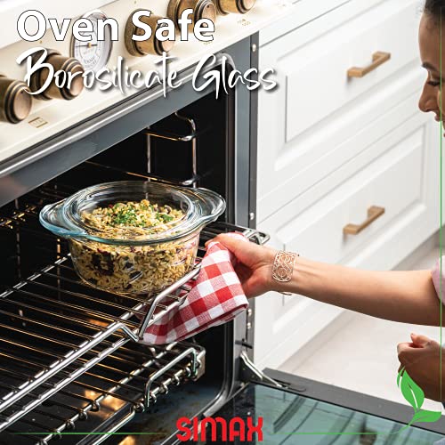 Simax Round Glass Casserole Dish: Clear Glass Round Casserole Dish With Lid And Handles - Covered Bowl For Cooking, Baking, Serving, Etc. - Microwave, Dishwasher, And Oven Safe Cookware - Quart (1.75 Quart) #TOP1