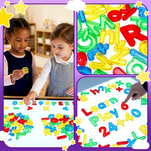 Image of Bbiamsleep 67 Pcs Plastic Practice Set Transparent Letters and Numbers | Colorful Plastic Letters Numbers Include Uppercase Lowercase Numbers Light Table Manipulatives for Counting Spelling Training