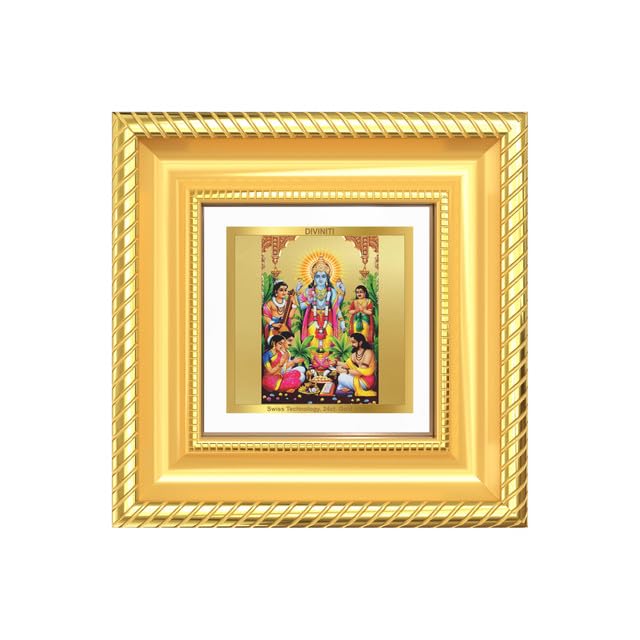 Image of DIVINITI Satyanarayana 24K Gold Plated Foil Tabletop Photo Frame for Home Decor, Puja Room, Luxury Gifting | DG Frame 015 S1A (10x10 CM)