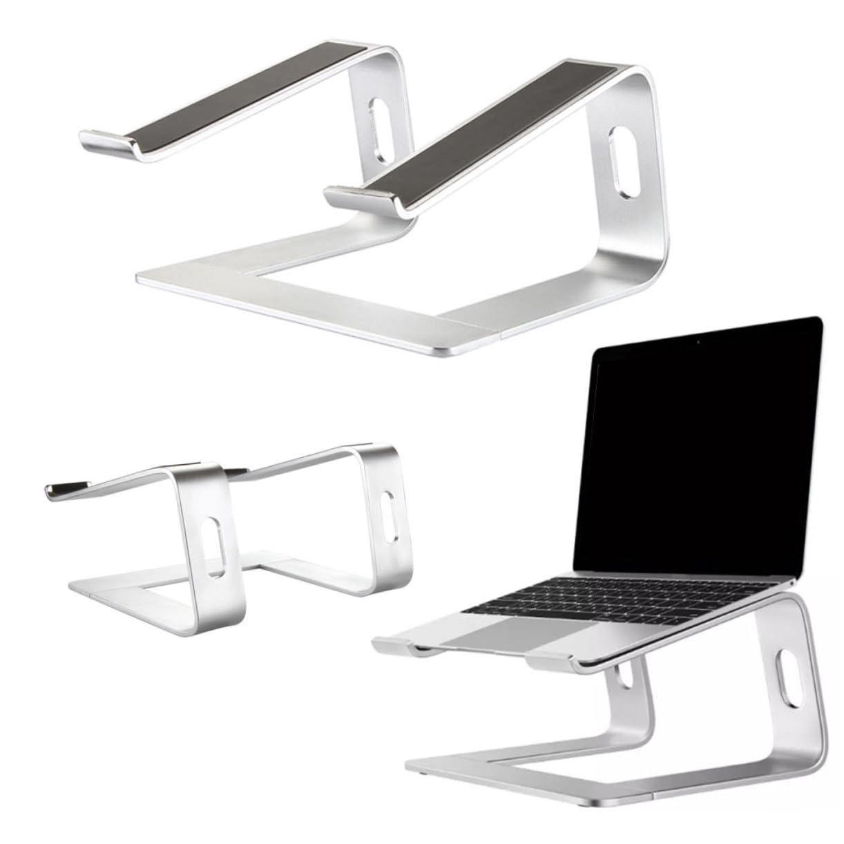 Soporte Ventilado de Aleación de Aluminio para Portátil Plata | Almohadillas Antideslizantes Protectoras, Diseño Ligero, Uso en Oficina y Restaurante