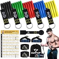 Resistance Bands Widerstandsbänder Set, 5 Fitnessbänder Expander Tube Bands, Fitnessband mit Großem Griff Knöchelriemen Türankerbefestigung Tragtasche, Ideal für Pilates Krafttraining