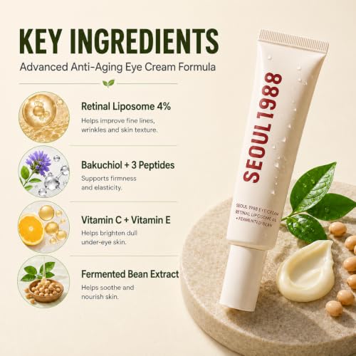 Image of KIMEE Seoul 1988 Eye Cream Retinal Liposome 4% Eye Cream with Fermented Soybean & Niacinamide - Anti-Aging Under eye for Wrinkles, Dark Circles, Pigmentation & Skin Elasticity, 30ml