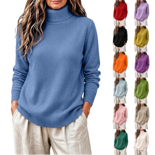 Turtleneck Sweaters for Women Casual Pullover Tops Warm Sweater Navy - image 1
