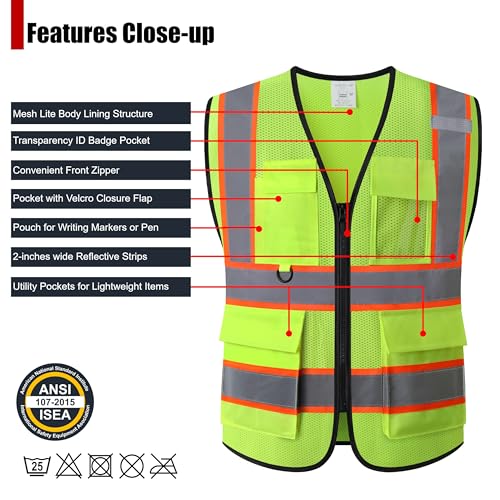 Image of Safety Vest for Men Women Hi Vis Vest with Pockets Mesh High Visibility Vests Meets ANSI /ISEA Standards