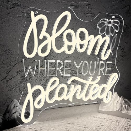 Image of Bloom Where You'Re Planted Neon Sign, Inspirational Neon Light USB Powered LED Flower Sign Dimmable, for Office Motivational Graduation Gift Bedroom Room Living Room Library(12.9 * 12.9 In)
