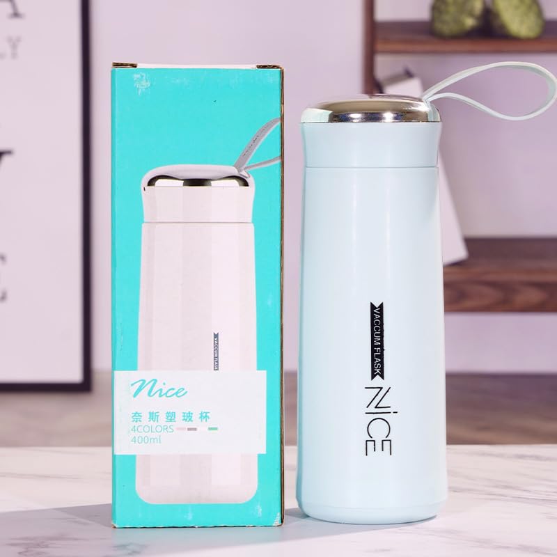 14oz double-wall insulated tumbler - shatterproof glass inner with plastic cover, leakproof lid & carry strap blue