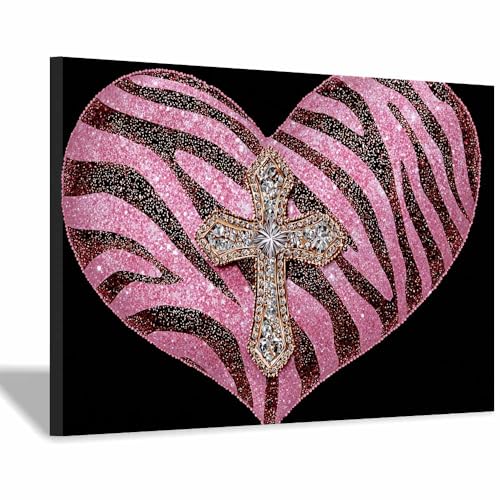 Toile murale romantique cœur diamant CUDAOO rose encadrée 40x60cm