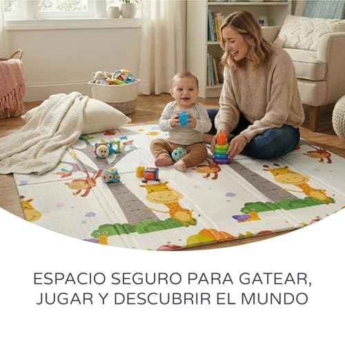 MS Fancy Tapete de jogos para bebé, 180 x 200 cm, frente e verso, tapete muito acolchoado (1,5 cm de espessura), dobrável e com saco de transporte