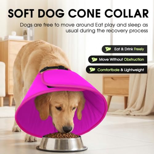Image of Soft Dog Cones for Large Dogs, Cone for Dogs to Stop Licking | Adjustable Dog E-Collar Cone Alternative After Surgery for Wound Healing, Hot Pink XL