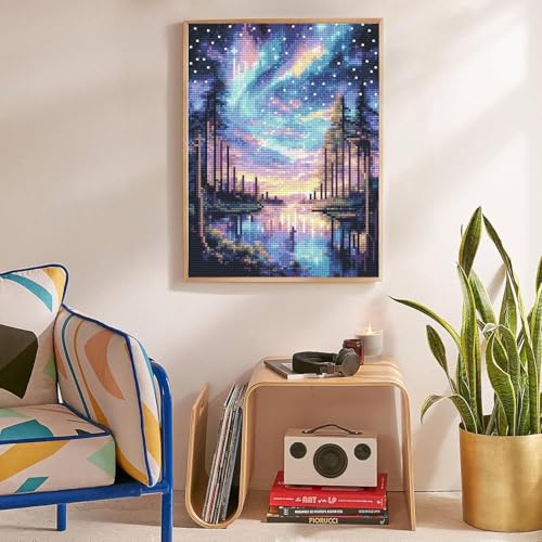 Image of Flavizo Diamond Painting Kit for Adults, DIY Craft with Drill Rhinestones Canvas, Creative Diamonds Artwork, Handmade Decoration Sparkling Home Wall Display (Dark Forest)